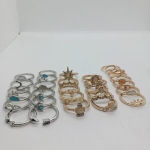 NEW 32 PAIR ASSORTED SILVER AND GOLD RINGS